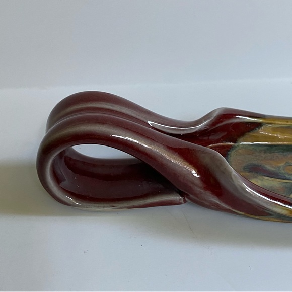 Pottery Spoon Rest Hand Made Glazed Beige red Signed 9” long Kitchen Cooking - Picture 14 of 16
